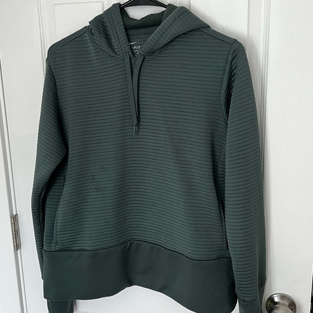 Dark olive green Nike dri-fit double fleece hoodie.  Women size small